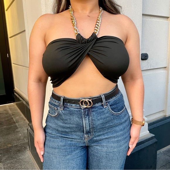 BUNNY BOUTIQUE - Black Chain Halter Neck Cropped Top - Picture 1 of 2